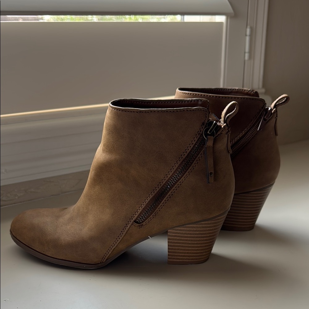 Express Brown Suede Ankle Booties with Western Flair